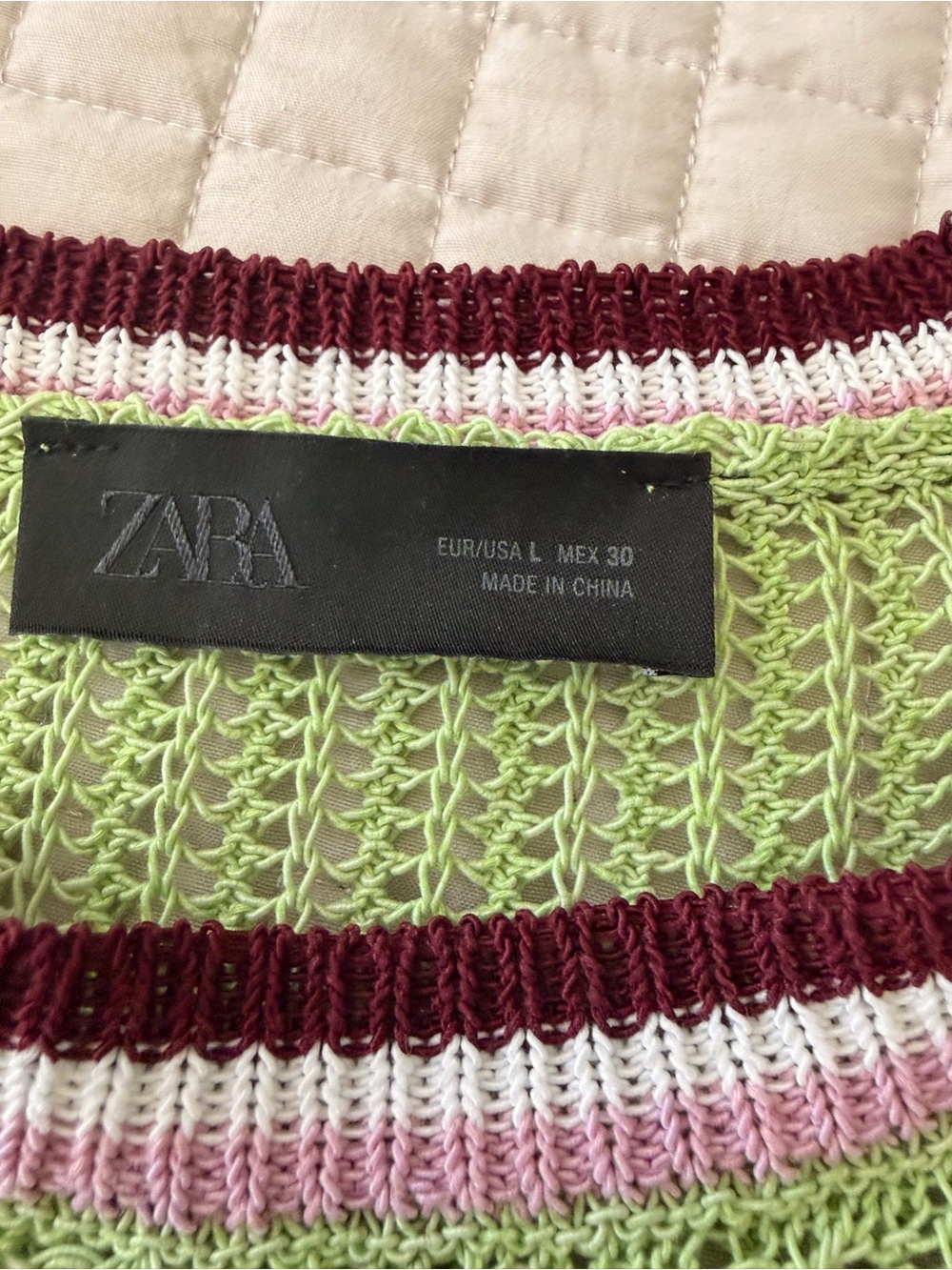 Zara Lime Green Knit Short Set with Pink and Brown Trim - Picture 3 of 5